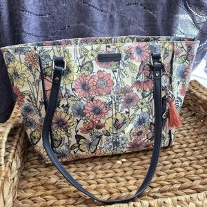 Sakroots Artist Circle Metro Tote, Multi Bloom, Butterflies & Flowers, Vegan